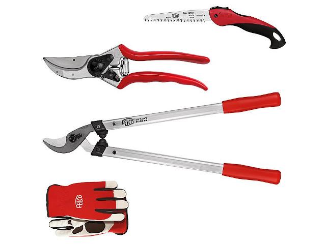 Baumschneide-Set Felco mit Astschere, Sägemesser, Handschuhen und Gartenschere