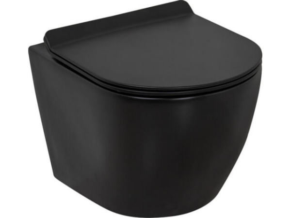 Combi-Pack Arax Wand-Tiefspül WC Spülrandlos mit Silent Flush 370x370x485mm +WC-Sitz schwarz matt