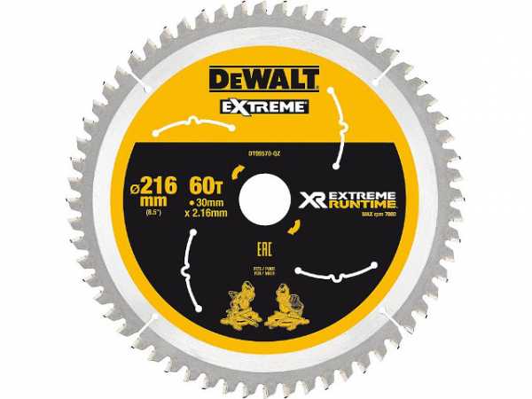 Kreissägeblatt DeWalt, DT99570 XR Extreme Runtime 60Z 216/30mm
