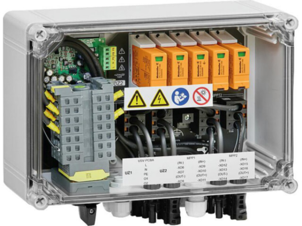 Generatoranschlusskasten mit Feuerwehrschalter für 2 MPP-Tracker, Typ I / II, Fernabschalter, MC4-Evo 2