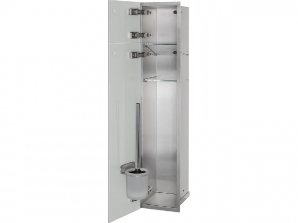 WC-Wandcontainer Edel.gebürstet Flat 800 2 graue Glastüre links