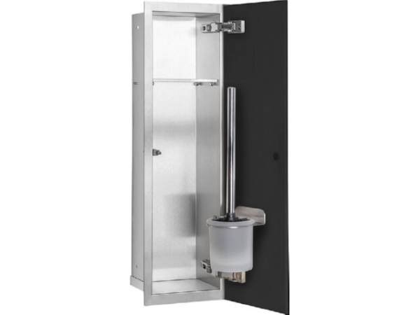 WC-Wandcontainer Edel.gebürstet Flat 600 1 schwarze Glastüre recht