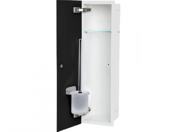 WC-Wandcontainer Weiß besch. Flat 600 1 schwarze Glastüre links
