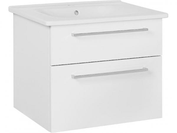 Waschtischunterschrank SURI1 mit Waschtisch aus Keramik, weiß matt, Chromgriff, 2 Auszüge, 650x545x495mm