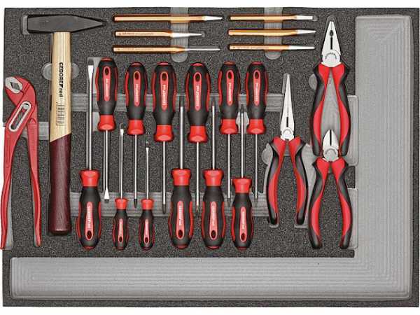 Werkzeugsatz GEDORE red Schraubendreher, Zange, Hammer, Meißel zuschneidbar 570x410mm bis 482x345mm