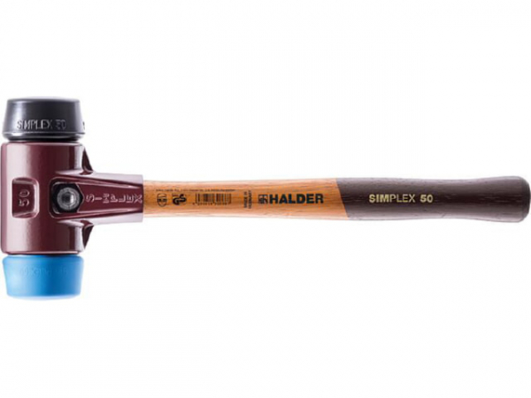 SIMPLEX-Schonhammer Halder mit TE-Gehäuse und Holzstiel, Gummikomposition/TPE-soft, Ø 60 mm